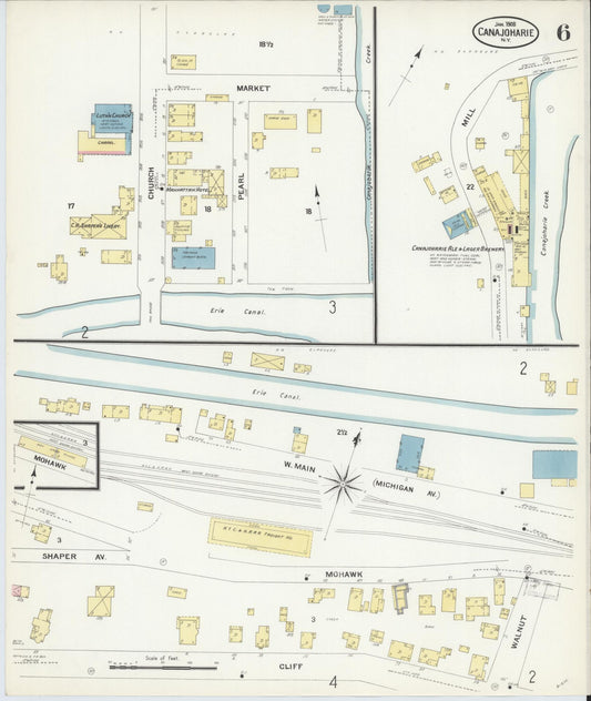 Sanborn Fire Insurance Map from Canajoharie, Montgomery County, New York (1908), Sheet #0006 - Historic Sanborn Fire Insurance Map Print, vintage old map wall art, antique decor, genealogy gift, New York New York map