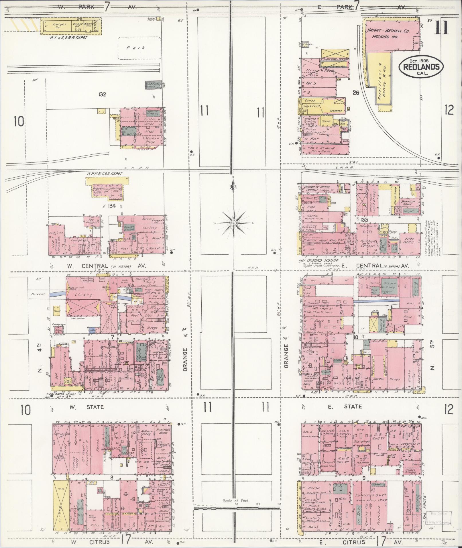 Sanborn Fire Insurance Map from Redlands, San Bernardino County, California (1908), Sheet #0011 - Complete Map Set gallery image, historic Sanborn map, vintage wall art, California California