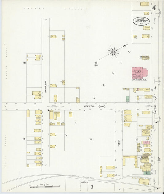Sanborn Fire Insurance Map from Roosevelt, Middlesex County, New Jersey (1908), Sheet #0004 - Historic Sanborn Fire Insurance Map Print, vintage old map wall art, antique decor, genealogy gift, New Jersey New Jersey map