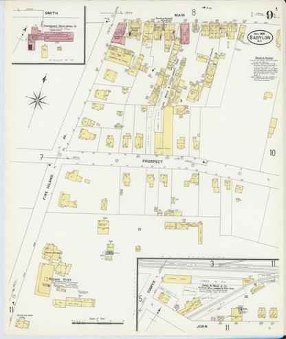 Sanborn Fire Insurance Map from Babylon, Suffolk County, New York (1908), Sheet #0009 - Historic Sanborn Fire Insurance Map Print, vintage old map wall art, antique decor, genealogy gift, New York New York map