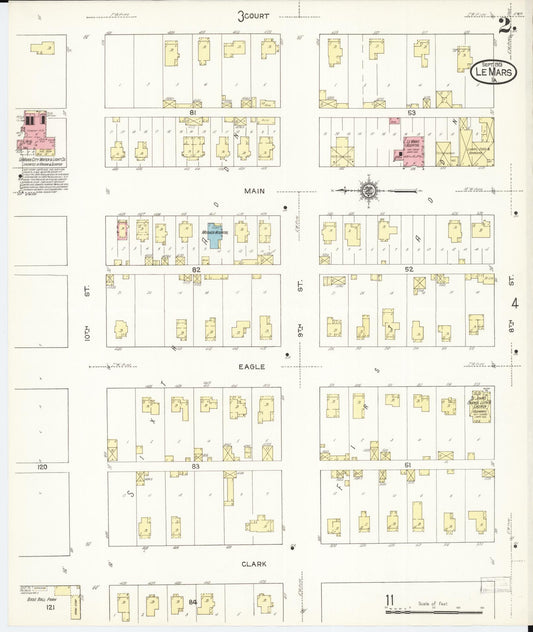 Sanborn Fire Insurance Map from Le Mars, Plymouth County, Iowa (1913), Sheet #0002 - Historic Sanborn Fire Insurance Map Print, vintage old map wall art