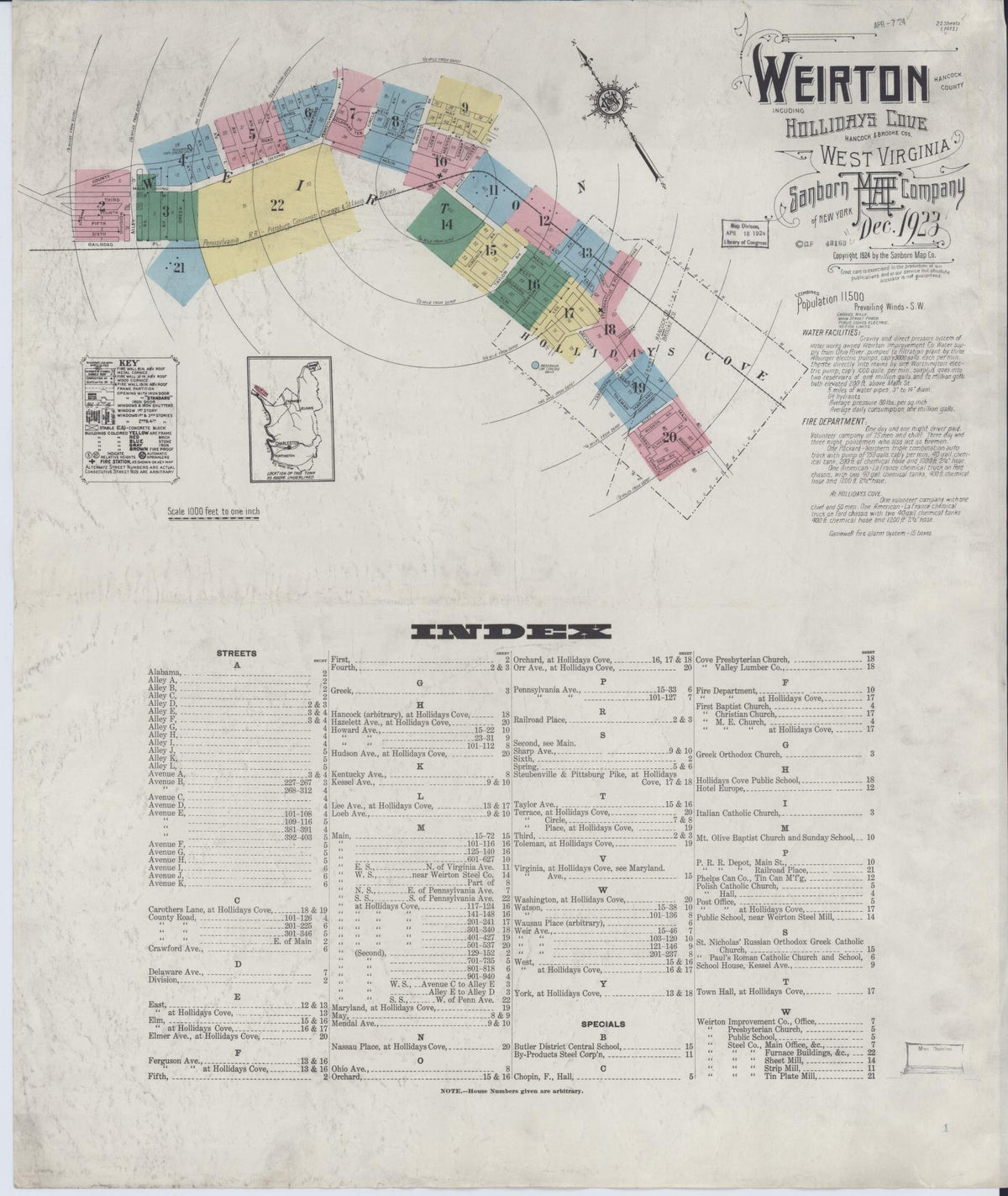 Sanborn Fire Insurance Map from Weirton, Hancock County, West Virginia (1923), Sheet #0001 - Complete Map Set gallery image, historic Sanborn map, vintage wall art, West Virginia West Virginia