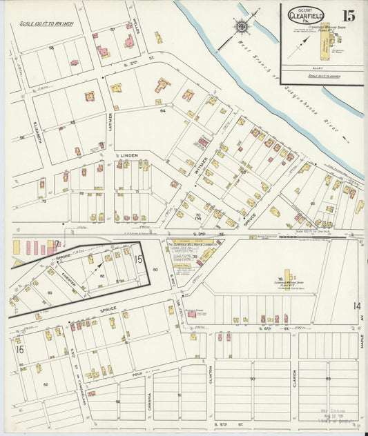 Sanborn Fire Insurance Map from Clearfield, Clearfield County, Pennsylvania (1917), Sheet #0015 - Historic Sanborn Fire Insurance Map Print, vintage old map wall art, antique decor, genealogy gift, Pennsylvania Pennsylvania map