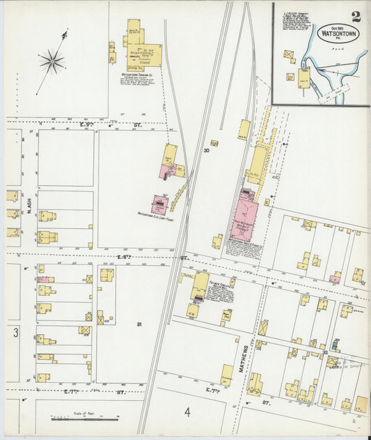 Sanborn Fire Insurance Map from Watsontown, Northumberland County, Pennsylvania (1901), Sheet #0002 - Historic Sanborn Fire Insurance Map Print, vintage old map wall art, antique decor, genealogy gift, Pennsylvania Pennsylvania map