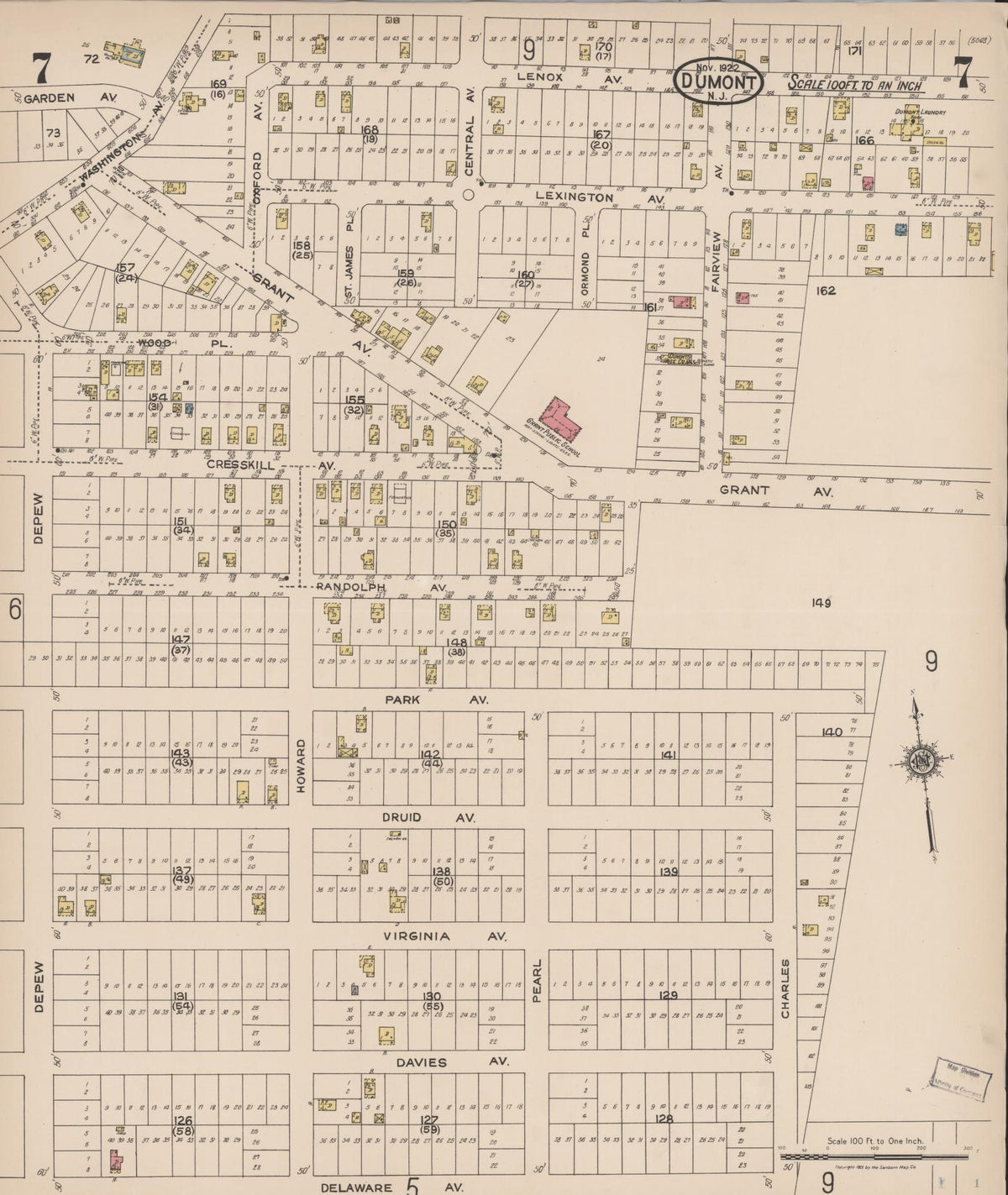 Sanborn Fire Insurance Map from Dumont, Bergen County, New Jersey (1922), Sheet #0007 - Complete Map Set gallery image, historic Sanborn map, vintage wall art, New Jersey New Jersey