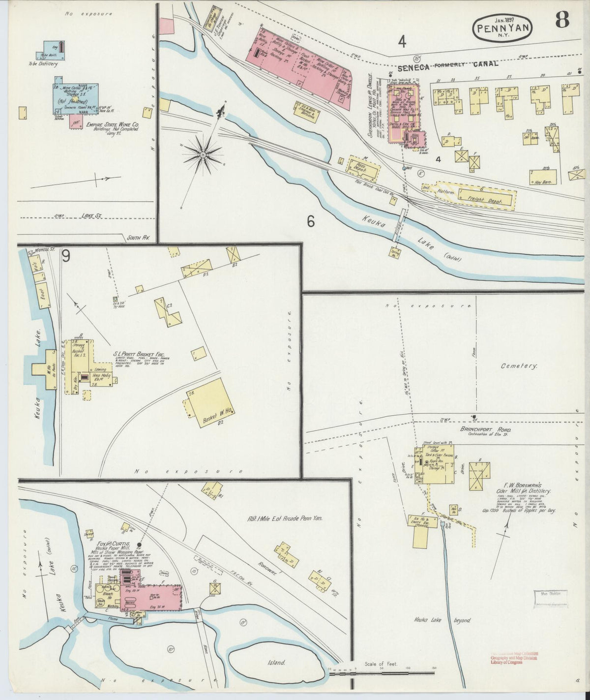Sanborn Fire Insurance Map from Penn Yan, Yates County, New York (1897), Sheet #0008 - Complete Map Set gallery image, historic Sanborn map, vintage wall art, New York New York