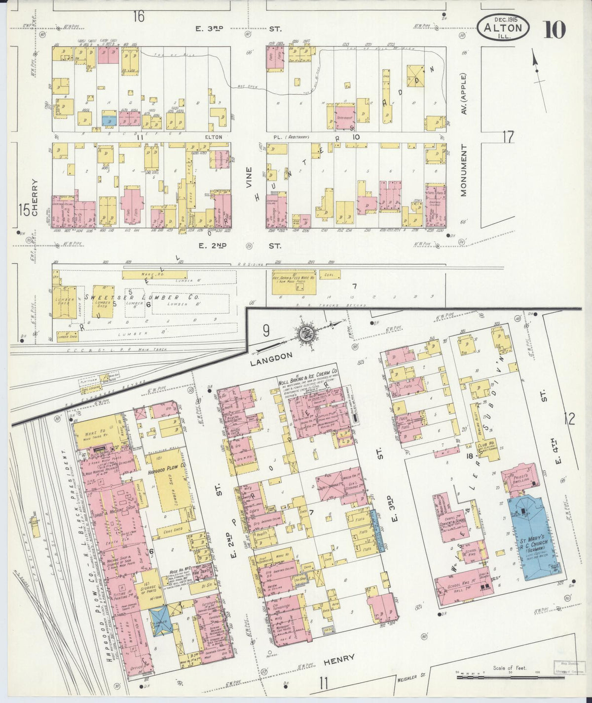 Sanborn Fire Insurance Map from Alton, Madison County, Illinois (1915), Sheet #0010 - Historic Sanborn Fire Insurance Map Print, vintage old map wall art, antique decor, genealogy gift, Illinois Illinois map