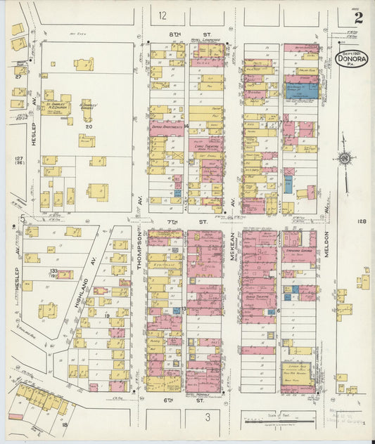 Sanborn Fire Insurance Map from Donora, Washington County, Pennsylvania (1921), Sheet #0002 - Historic Sanborn Fire Insurance Map Print, vintage old map wall art, antique decor, genealogy gift, Pennsylvania Pennsylvania map