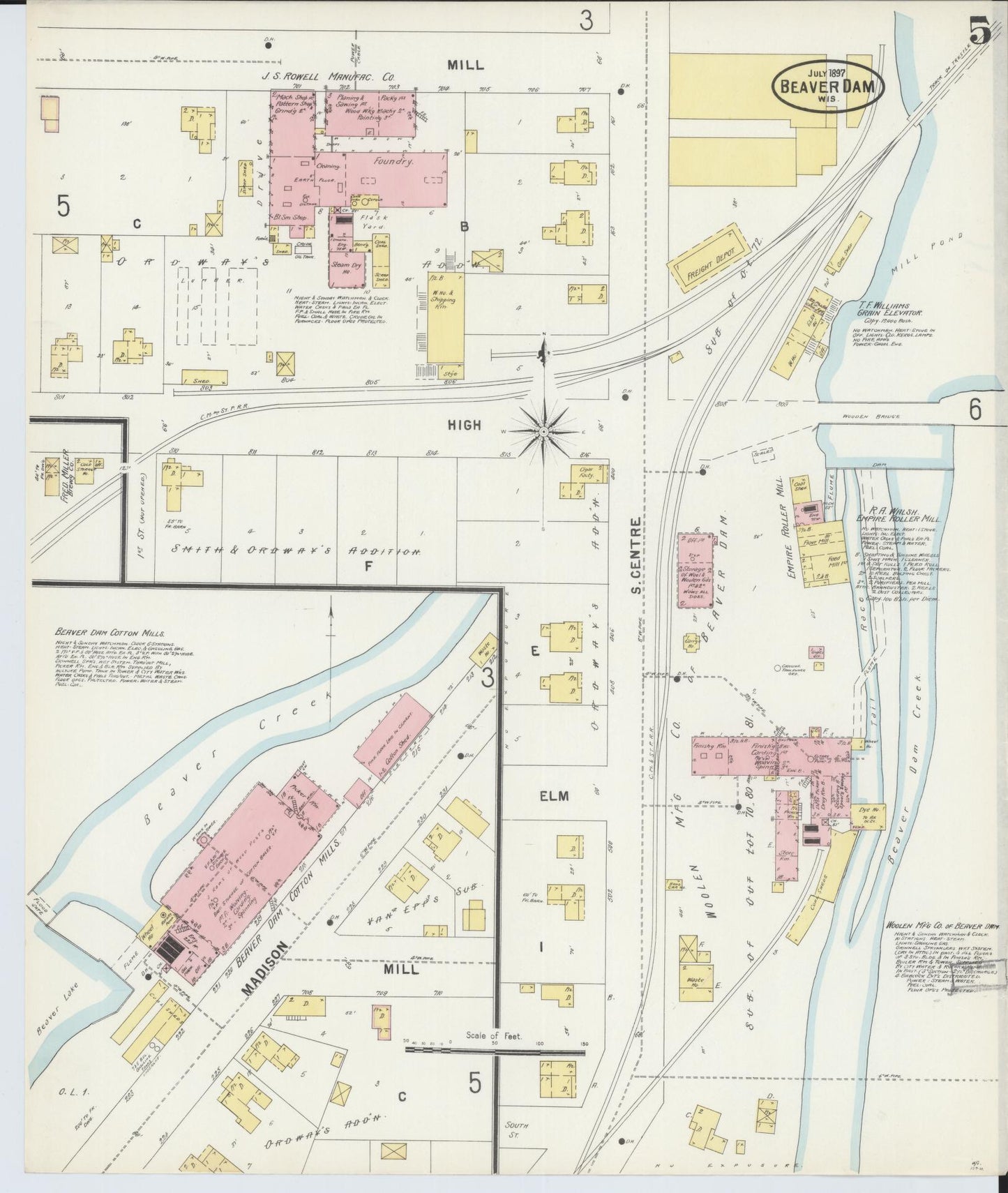 Sanborn Fire Insurance Map from Beaver Dam, Dodge County, Wisconsin (1897), Sheet #0005 - Complete Map Set gallery image, historic Sanborn map, vintage wall art, Wisconsin Wisconsin