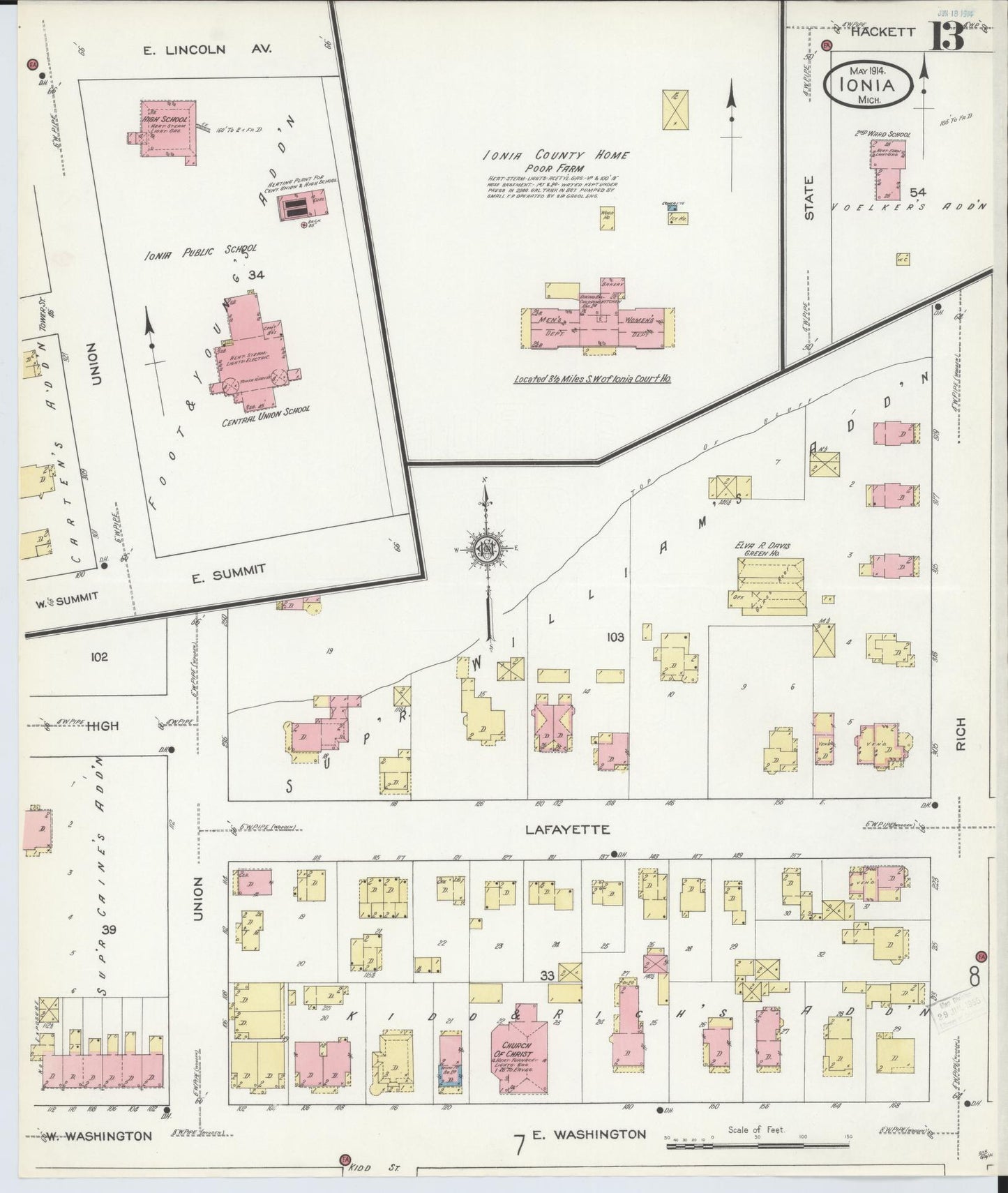 Sanborn Fire Insurance Map from Ionia, Ionia County, Michigan (1914), Sheet #0013 - Historic Sanborn Fire Insurance Map Print, vintage old map wall art, antique decor, genealogy gift, Michigan Michigan map