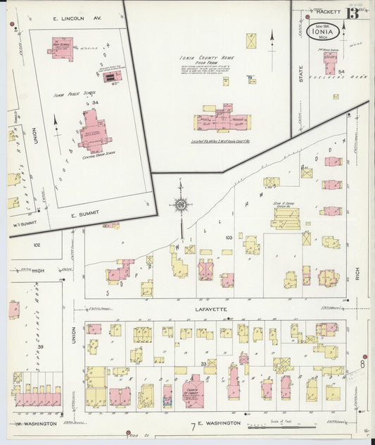 Sanborn Fire Insurance Map from Ionia, Ionia County, Michigan (1914), Sheet #0013 - Historic Sanborn Fire Insurance Map Print, vintage old map wall art, antique decor, genealogy gift, Michigan Michigan map