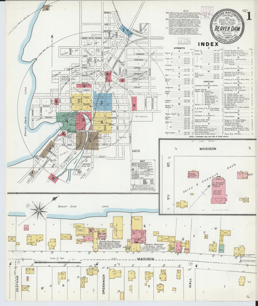 Sanborn Fire Insurance Map from Beaver Dam, Dodge County, Wisconsin (1904), Sheet #0001 - Complete Map Set gallery image, historic Sanborn map, vintage wall art, Wisconsin Wisconsin