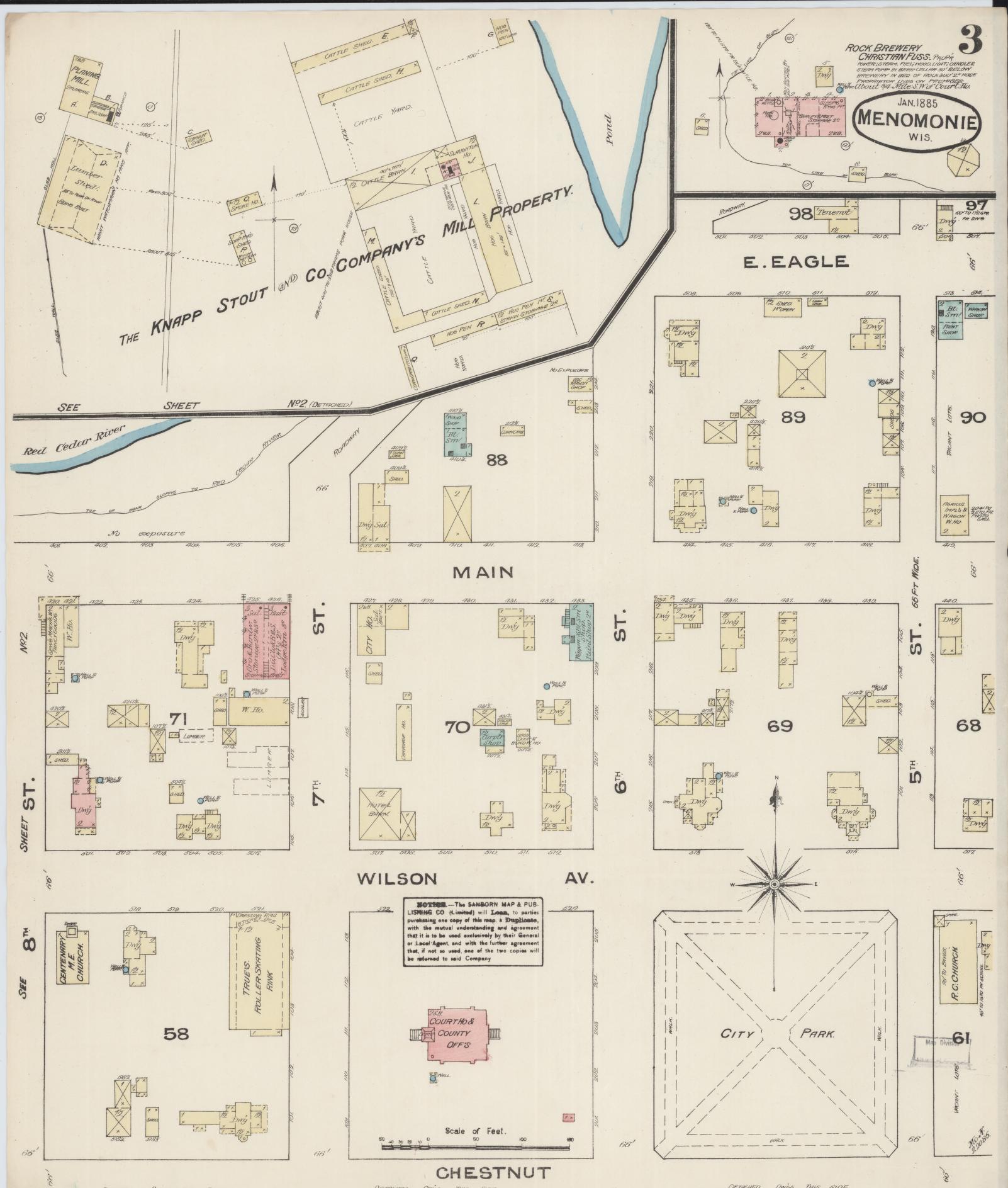 Sanborn Fire Insurance Map from Menomonie, Dunn County, Wisconsin (1885), Sheet #0003 - Complete Map Set gallery image, historic Sanborn map, vintage wall art, Wisconsin Wisconsin