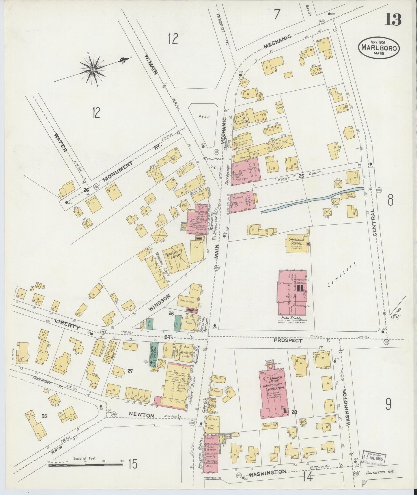 Sanborn Fire Insurance Map from Marlborough, Middlesex County, Massachusetts (1906), Sheet #0013 - Complete Map Set gallery image, historic Sanborn map, vintage wall art, Massachusetts Massachusetts