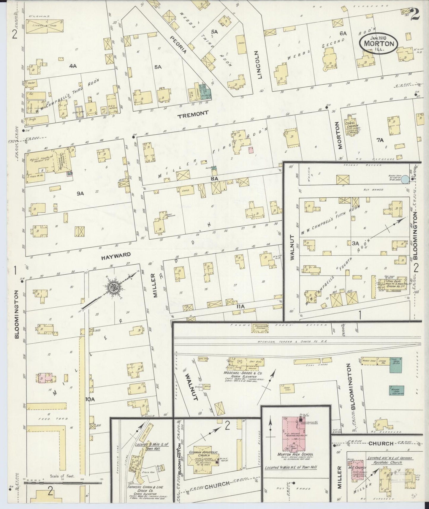 Sanborn Fire Insurance Map from Morton, Tazewell County, Illinois (1910), Sheet #0002 - Complete Map Set gallery image, historic Sanborn map, vintage wall art, Illinois Illinois