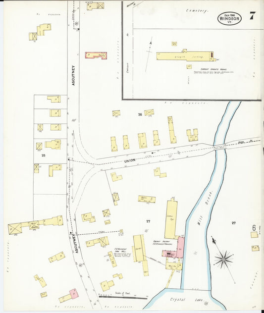 Sanborn Fire Insurance Map from Windsor, Windsor County, Vermont (1906), Sheet #0007 - Historic Sanborn Fire Insurance Map Print, vintage old map wall art, antique decor, genealogy gift, Vermont Vermont map