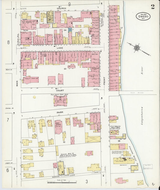 Sanborn Fire Insurance Map from Owego, Tioga County, New York (1910), Sheet #0002 - Complete Map Set gallery image, historic Sanborn map, vintage wall art, New York New York
