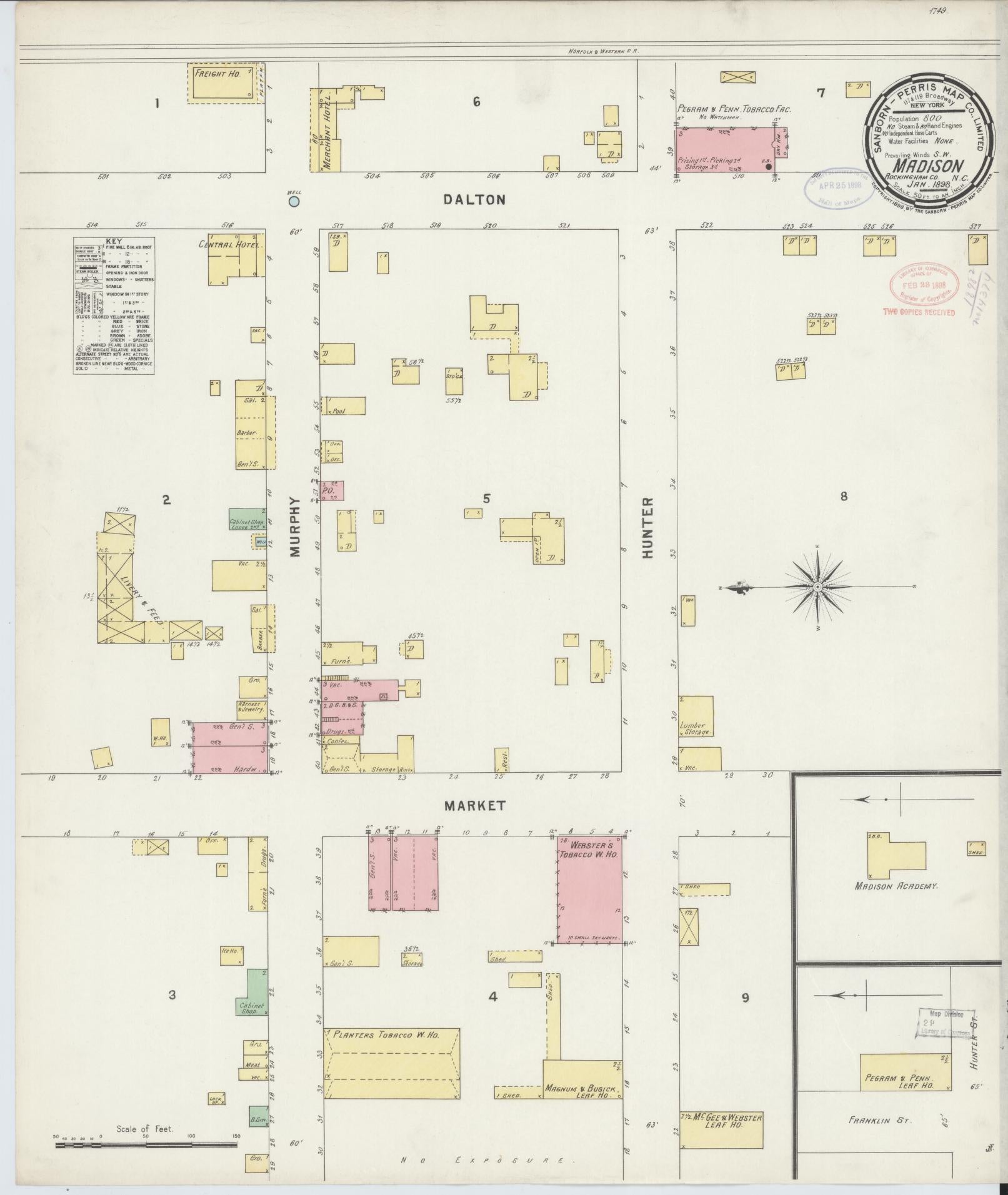 Sanborn Fire Insurance Map from Madison, Rockingham County, North Carolina (1898), Sheet #0001 - Historic Sanborn Fire Insurance Map Print, vintage old map wall art, antique decor, genealogy gift, North Carolina North Carolina map