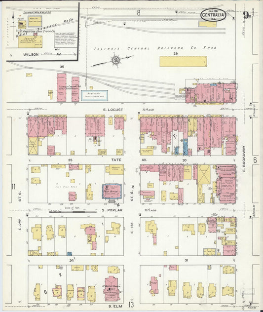 Sanborn Fire Insurance Map from Centralia, Marion, Clinton, Jefferson, and Washington Counties, Illinois (1916), Sheet #0009 - Historic Sanborn Fire Insurance Map Print, vintage old map wall art, antique decor, genealogy gift, Illinois Illinois map