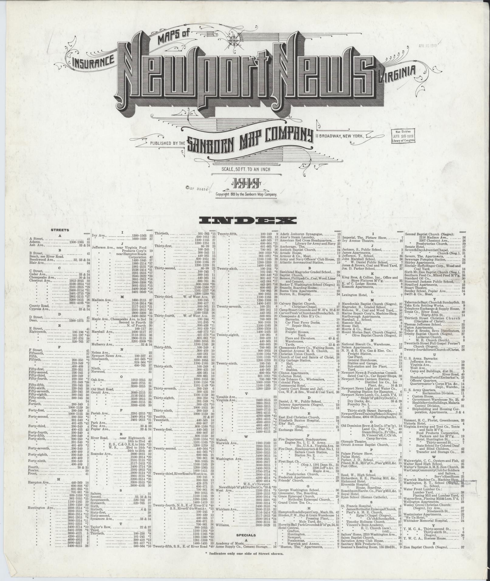 Sanborn Fire Insurance Map from Newport News, Independent Cities, Virginia. (1919) – Historic Sanborn Fire Insurance Map Print