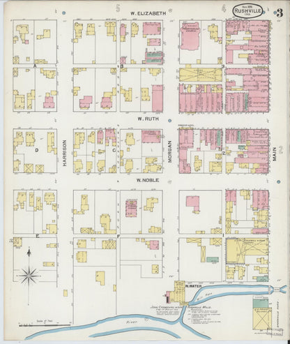 Sanborn Fire Insurance Map from Rushville, Rush County, Indiana (1892), Sheet #0003 - Complete Map Set gallery image, historic Sanborn map, vintage wall art, Indiana Indiana