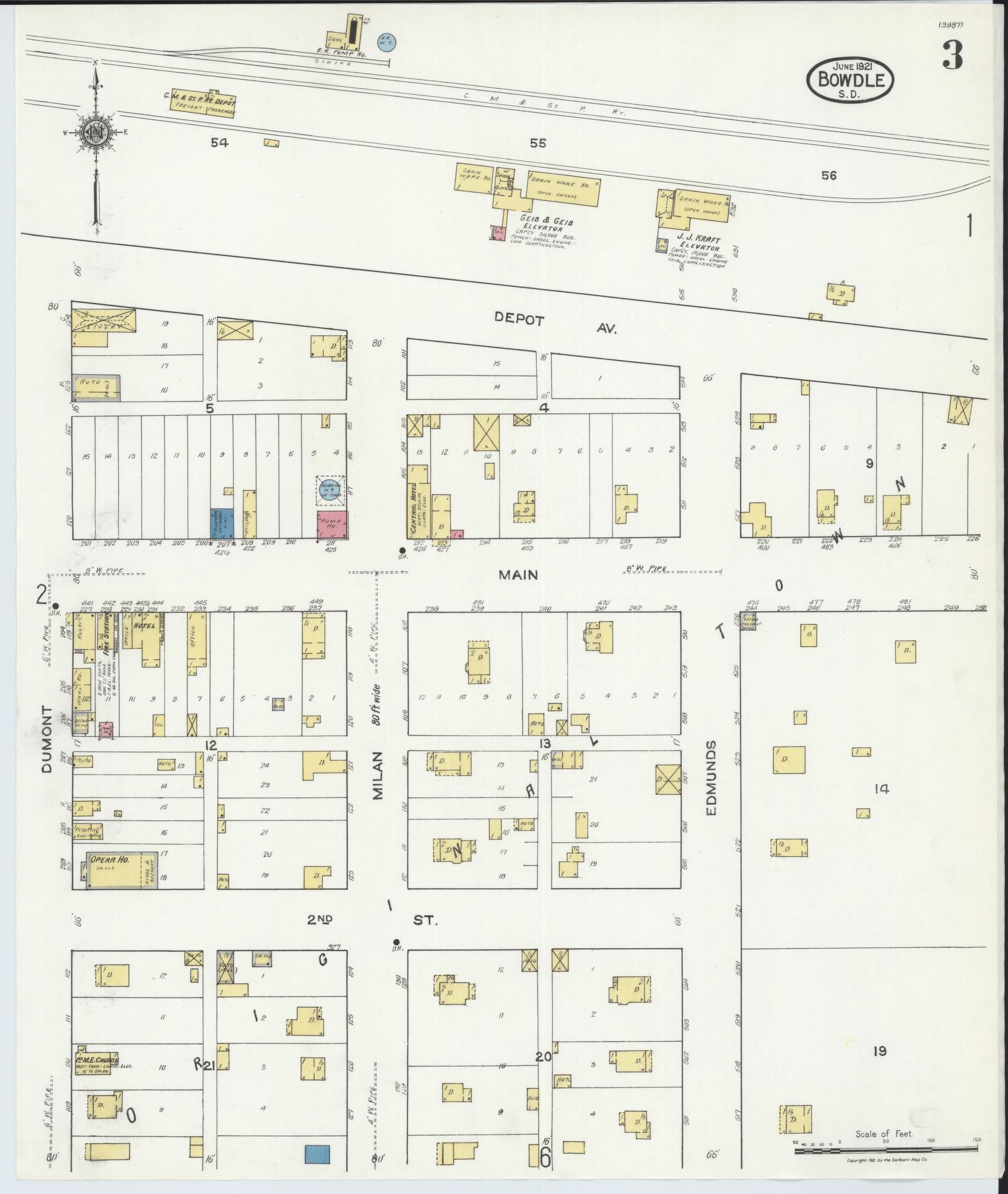 Sanborn Fire Insurance Map from Bowdle, Edmunds County, South Dakota (1939), Sheet #0003 - Historic Sanborn Fire Insurance Map Print, vintage old map wall art, antique decor, genealogy gift, South Dakota South Dakota map