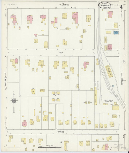Sanborn Fire Insurance Map from Lebanon, Wilson County, Tennessee (1913), Sheet #0004 - Historic Sanborn Fire Insurance Map Print, vintage old map wall art, antique decor, genealogy gift, Tennessee Tennessee map