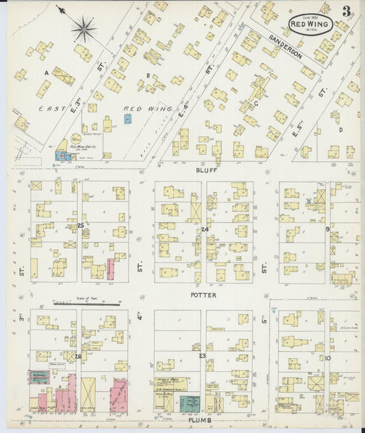 Sanborn Fire Insurance Map from Red Wing, Goodhue County, Minnesota (1891), Sheet #0003 - Historic Sanborn Fire Insurance Map Print, vintage old map wall art, antique decor, genealogy gift, Minnesota Minnesota map
