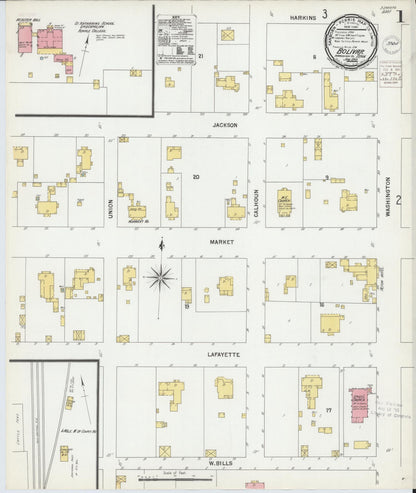 Sanborn Fire Insurance Map from Bolivar, Hardeman County, Tennessee (1901), Sheet #0001 - Complete Map Set gallery image, historic Sanborn map, vintage wall art, Tennessee Tennessee