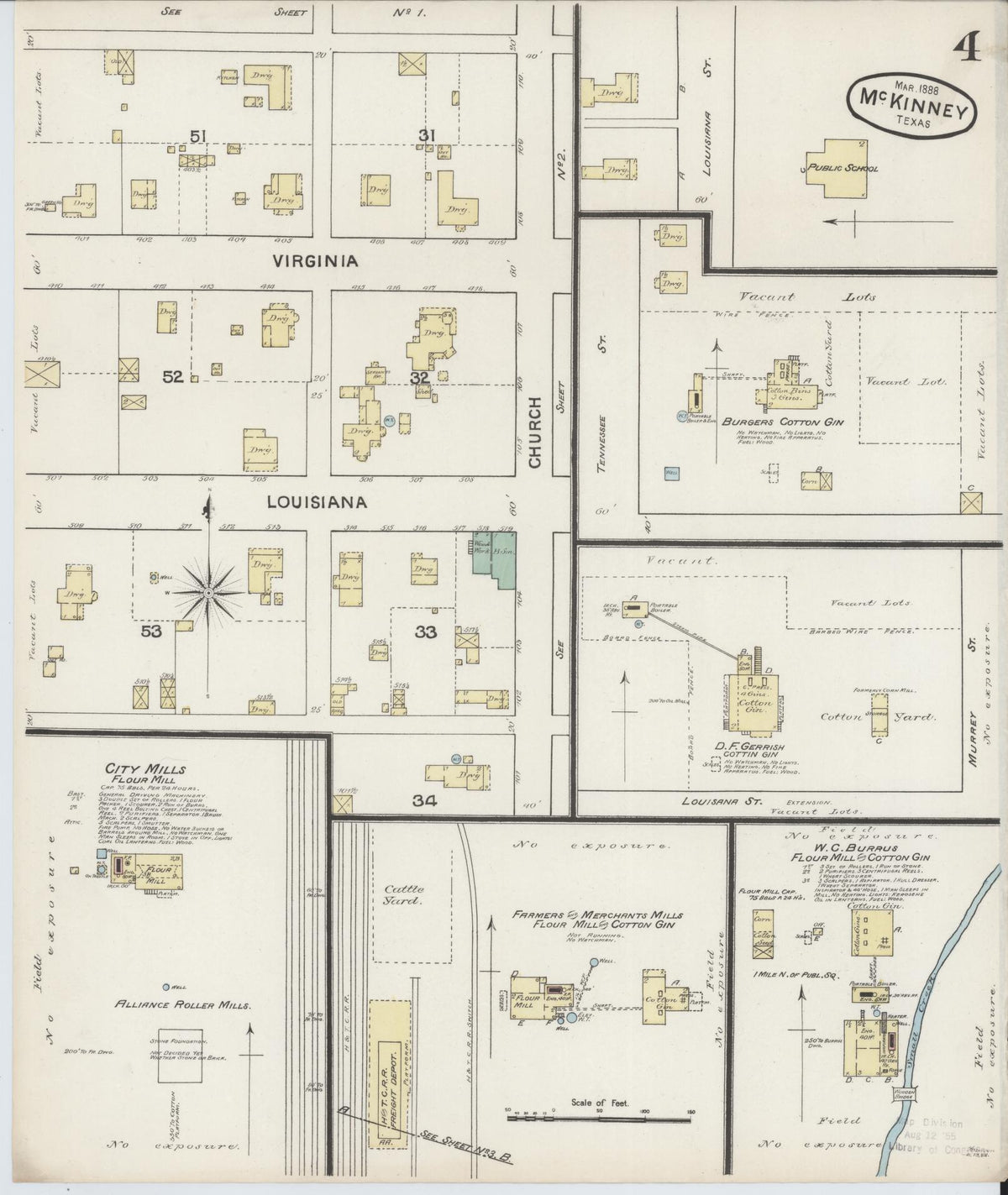 Sanborn Fire Insurance Map from McKinney, Collin County, Texas (1888), Sheet #0004 - Complete Map Set gallery image, historic Sanborn map, vintage wall art, Texas Texas