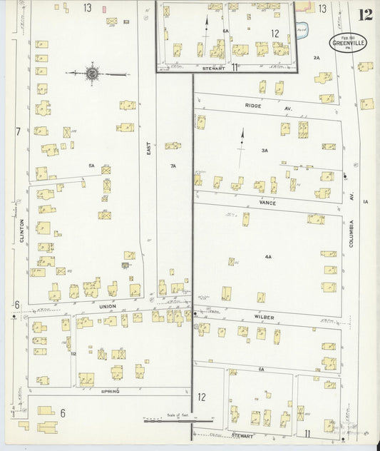 Sanborn Fire Insurance Map from Greenville, Mercer County, Pennsylvania (1911), Sheet #0012 - Historic Sanborn Fire Insurance Map Print, vintage old map wall art, antique decor, genealogy gift, Pennsylvania Pennsylvania map