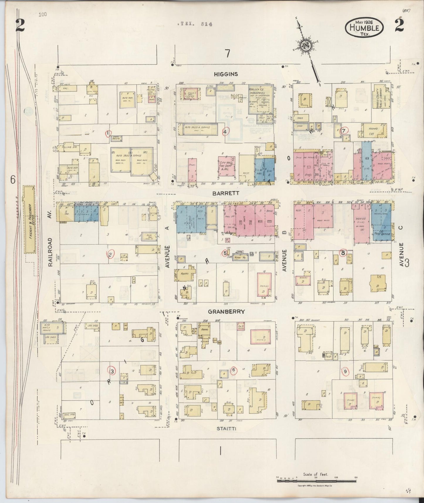 Sanborn Fire Insurance Map from Humble, Harris County, Texas (1940), Sheet #0002 - Historic Sanborn Fire Insurance Map Print, vintage old map wall art, antique decor, genealogy gift, Texas Texas map