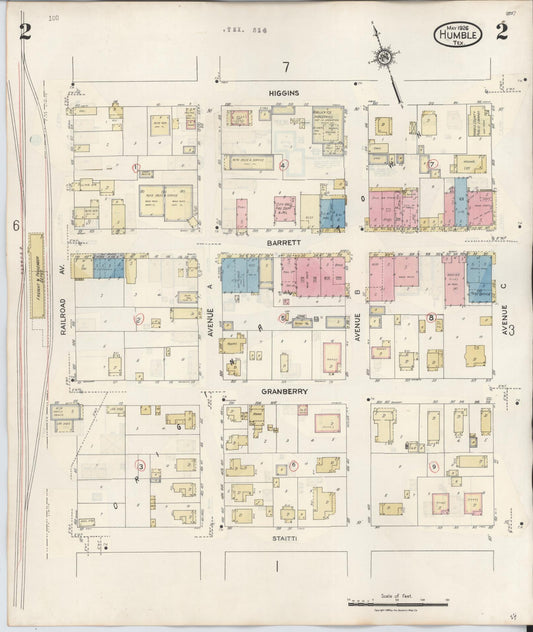 Sanborn Fire Insurance Map from Humble, Harris County, Texas (1940), Sheet #0002 - Historic Sanborn Fire Insurance Map Print, vintage old map wall art, antique decor, genealogy gift, Texas Texas map