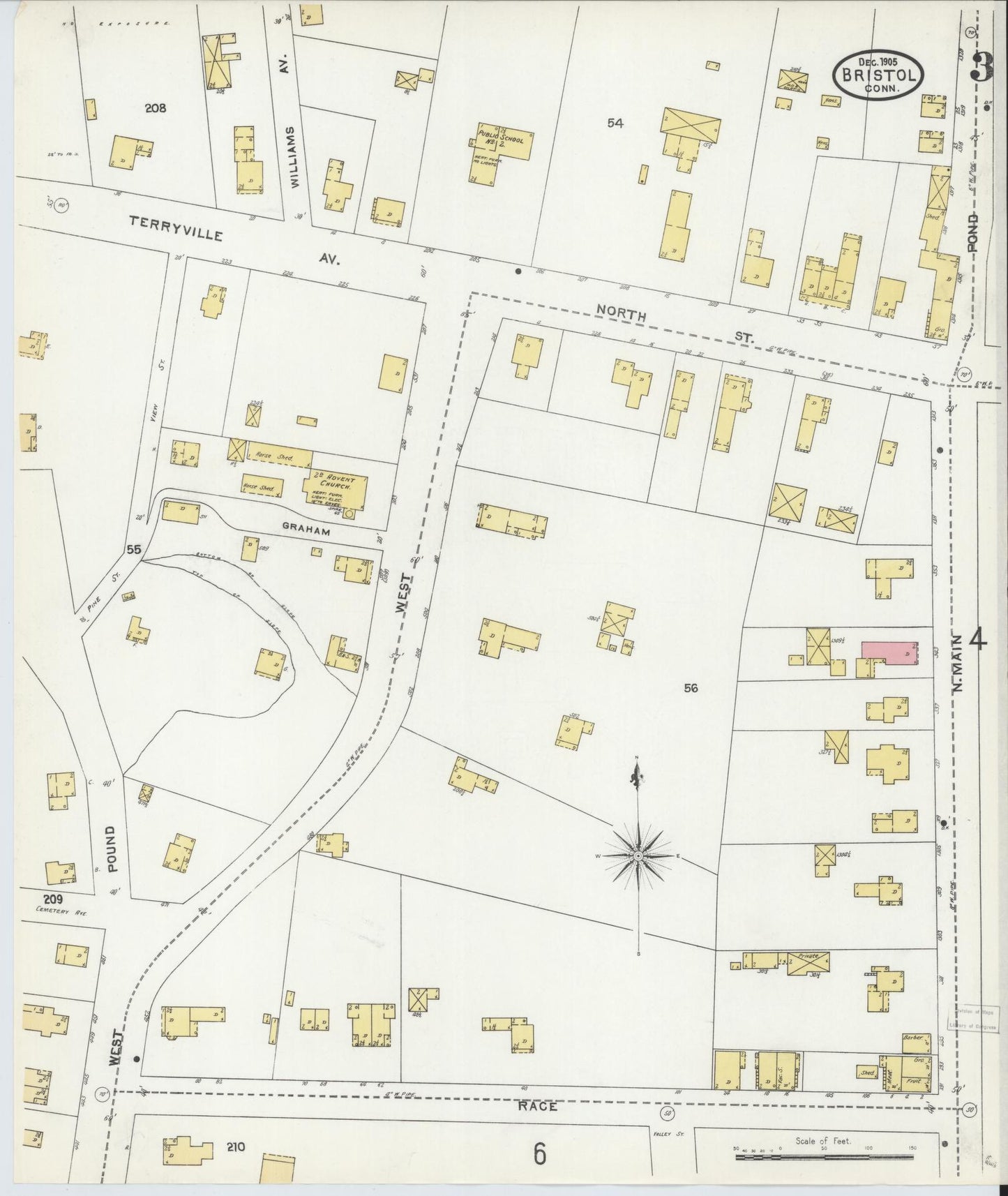 Sanborn Fire Insurance Map from Bristol, Hartford County, Connecticut (1905), Sheet #0003 - Complete Map Set gallery image, historic Sanborn map, vintage wall art, Connecticut Connecticut