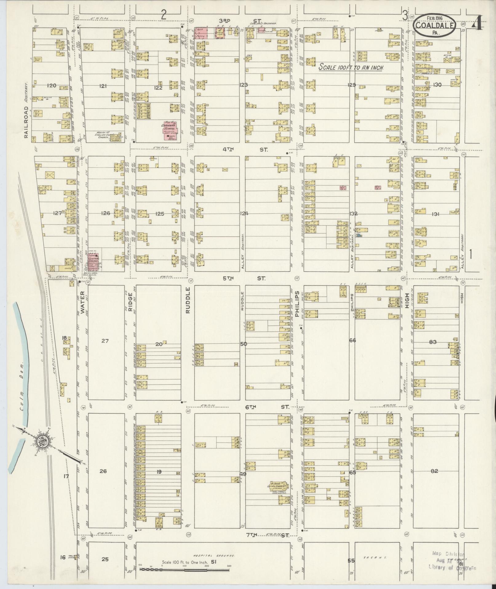Sanborn Fire Insurance Map from Coaldale, Schuylkill County, Pennsylvania (1916), Sheet #0004 - Historic Sanborn Fire Insurance Map Print, vintage old map wall art, antique decor, genealogy gift, Pennsylvania Pennsylvania map