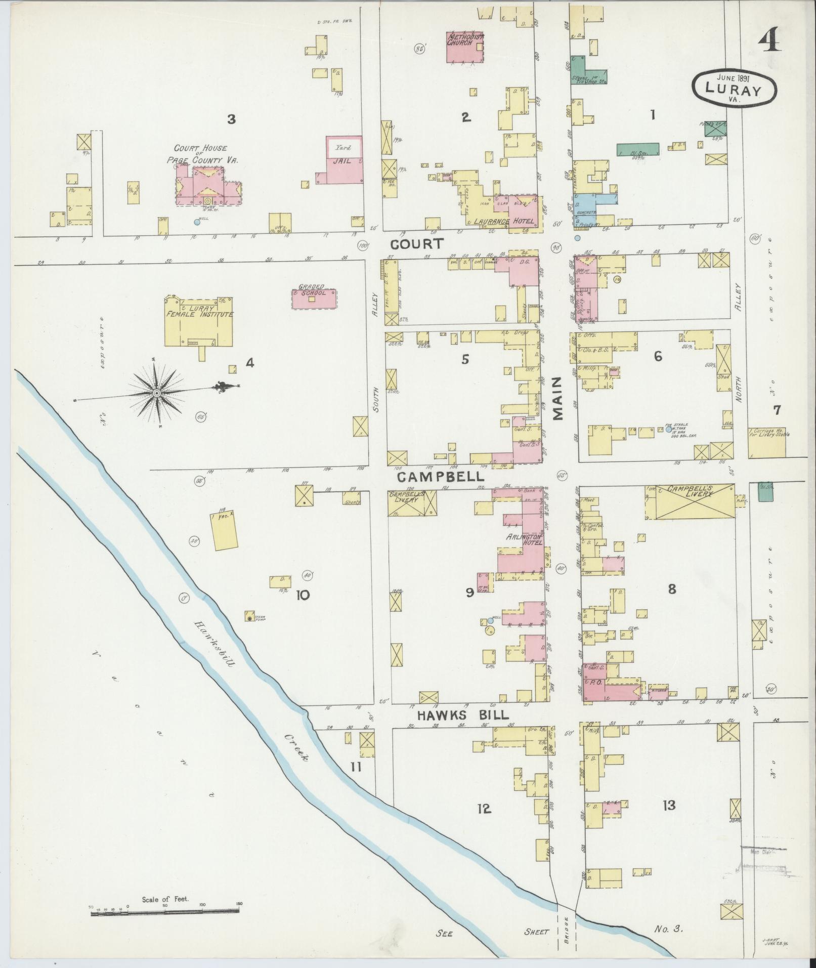 Sanborn Fire Insurance Map from Luray, Page County, Virginia (1891), Sheet #0004 - Complete Map Set gallery image, historic Sanborn map, vintage wall art, Virginia Virginia