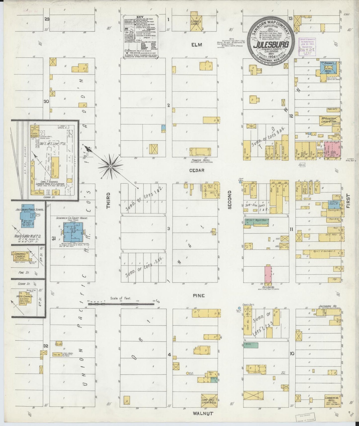 Sanborn Fire Insurance Map from Julesburg, Sedgwick County, Colorado (1904), Sheet #0001 - Historic Sanborn Fire Insurance Map Print, vintage old map wall art, antique decor, genealogy gift, Colorado Colorado map