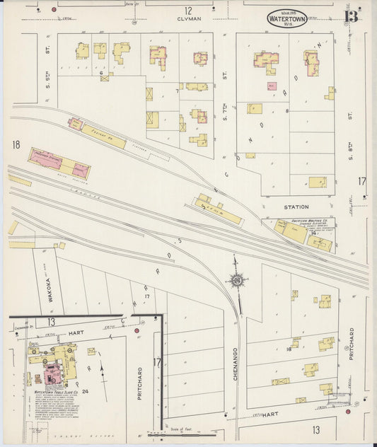 Sanborn Fire Insurance Map from Watertown, Jefferson County, Wisconsin (1915), Sheet #0014 - Historic Sanborn Fire Insurance Map Print, vintage old map wall art, antique decor, genealogy gift, Wisconsin Wisconsin map