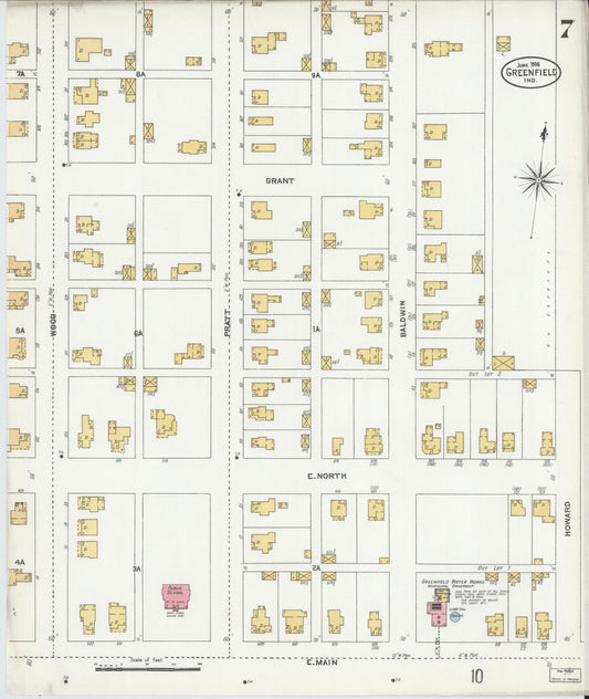 Sanborn Fire Insurance Map from Greenfield, Hancock County, Indiana (1906), Sheet #0007 - Historic Sanborn Fire Insurance Map Print, vintage old map wall art, antique decor, genealogy gift, Indiana Indiana map