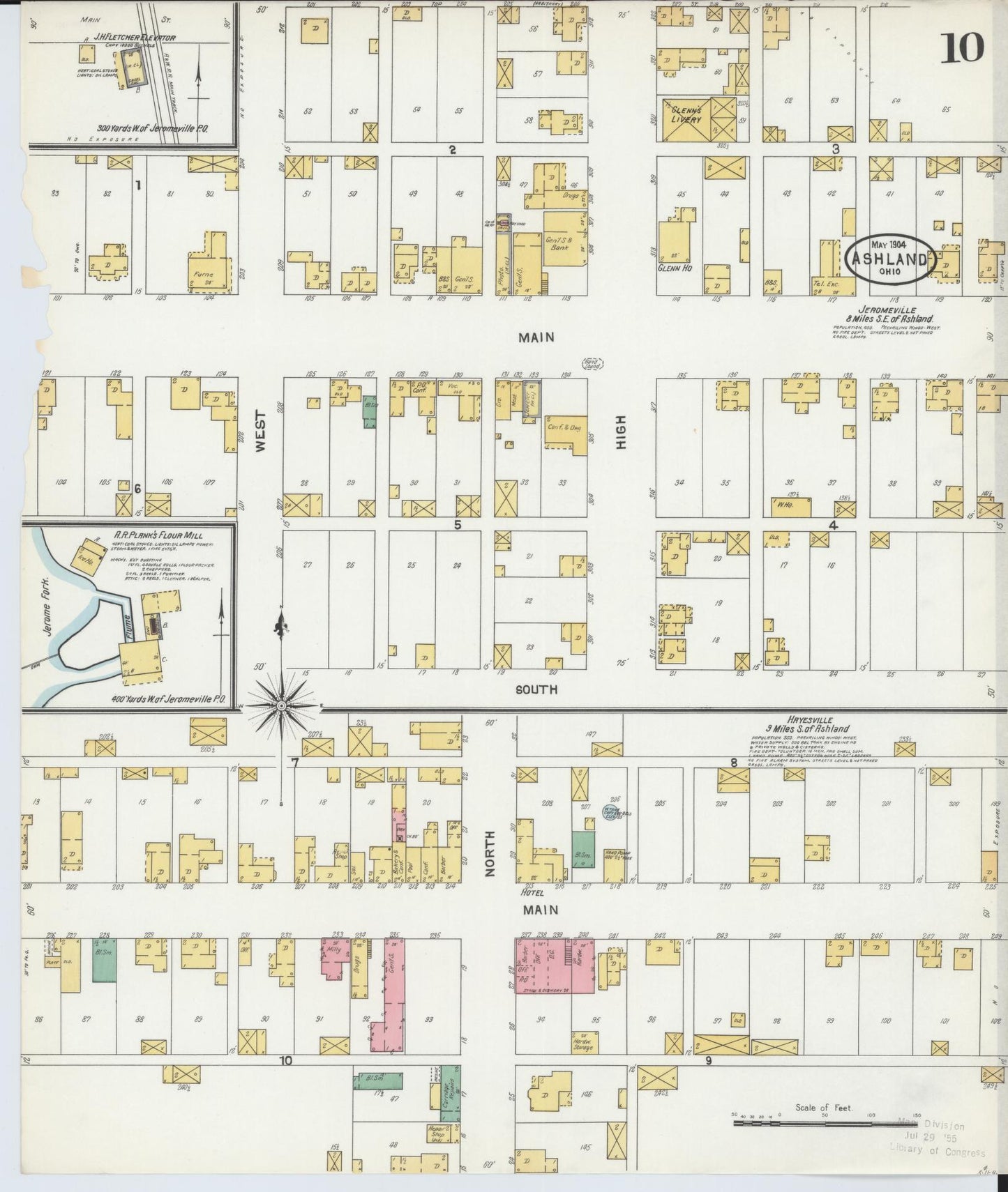 Sanborn Fire Insurance Map from Ashland, Ashland County, Ohio (1904), Sheet #0010 - Historic Sanborn Fire Insurance Map Print, vintage old map wall art, antique decor, genealogy gift, Ohio Ohio map