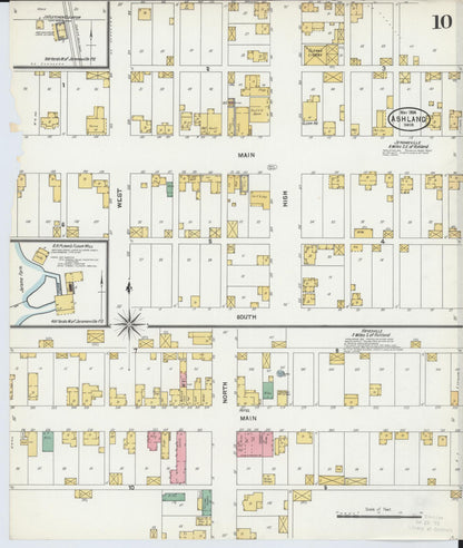 Sanborn Fire Insurance Map from Ashland, Ashland County, Ohio (1904), Sheet #0010 - Historic Sanborn Fire Insurance Map Print, vintage old map wall art, antique decor, genealogy gift, Ohio Ohio map