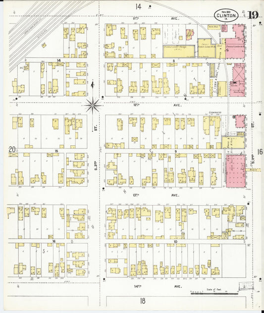 Sanborn Fire Insurance Map from Clinton, Clinton County, Iowa (1902), Sheet #0019 - Historic Sanborn Fire Insurance Map Print, vintage old map wall art
