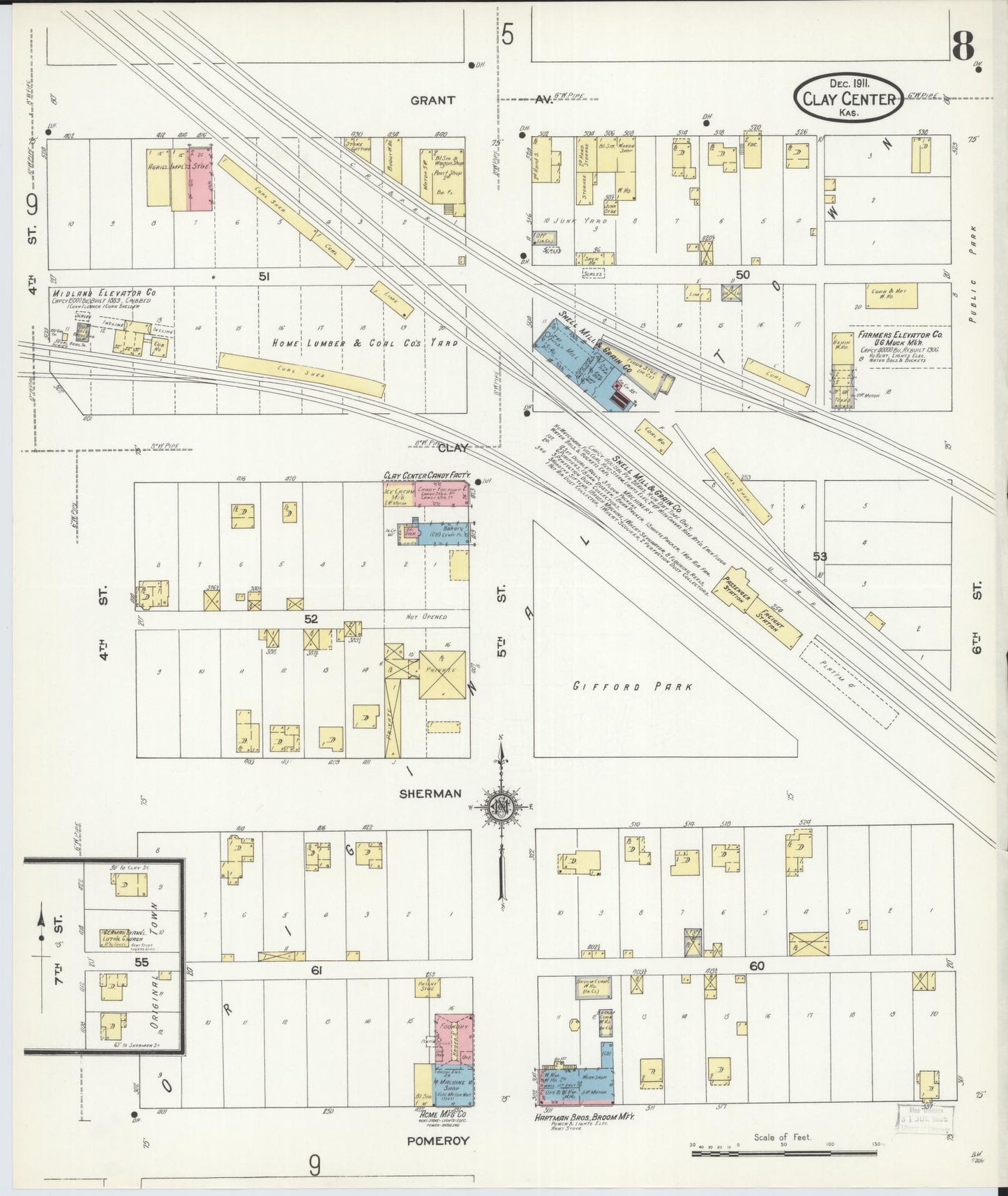 Sanborn Fire Insurance Map from Clay Center, Clay County, Kansas (1911), Sheet #0008 - Complete Map Set gallery image, historic Sanborn map, vintage wall art, Kansas Kansas