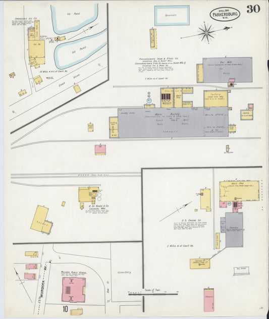 Sanborn Fire Insurance Map from Parkersburg, Wood County, West Virginia (1904), Sheet #0030 - Historic Sanborn Fire Insurance Map Print, vintage old map wall art, antique decor, genealogy gift, West Virginia West Virginia map