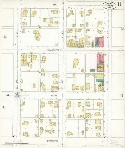 Sanborn Fire Insurance Map from Eugene, Lane County, Oregon (1902), Sheet #0011 - Complete Map Set gallery image, historic Sanborn map, vintage wall art, Oregon Oregon