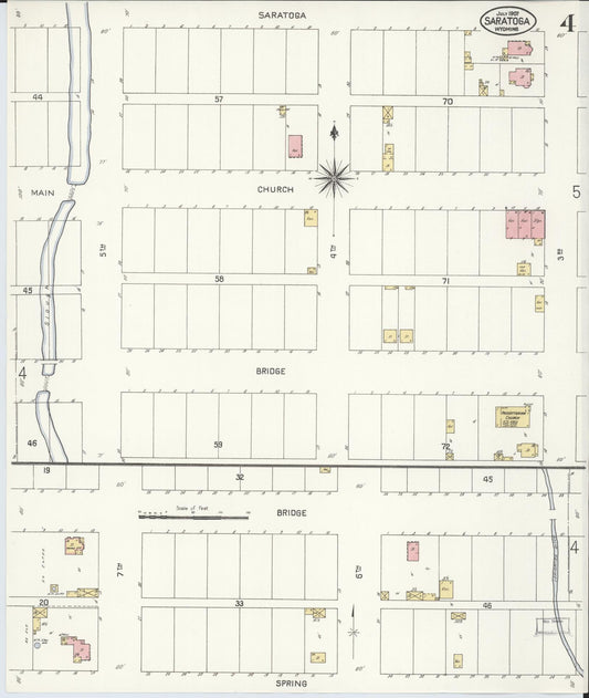 Sanborn Fire Insurance Map from Saratoga, Carbon County, Wyoming (1907), Sheet #0004 - Historic Sanborn Fire Insurance Map Print, vintage old map wall art, antique decor, genealogy gift, Wyoming Wyoming map