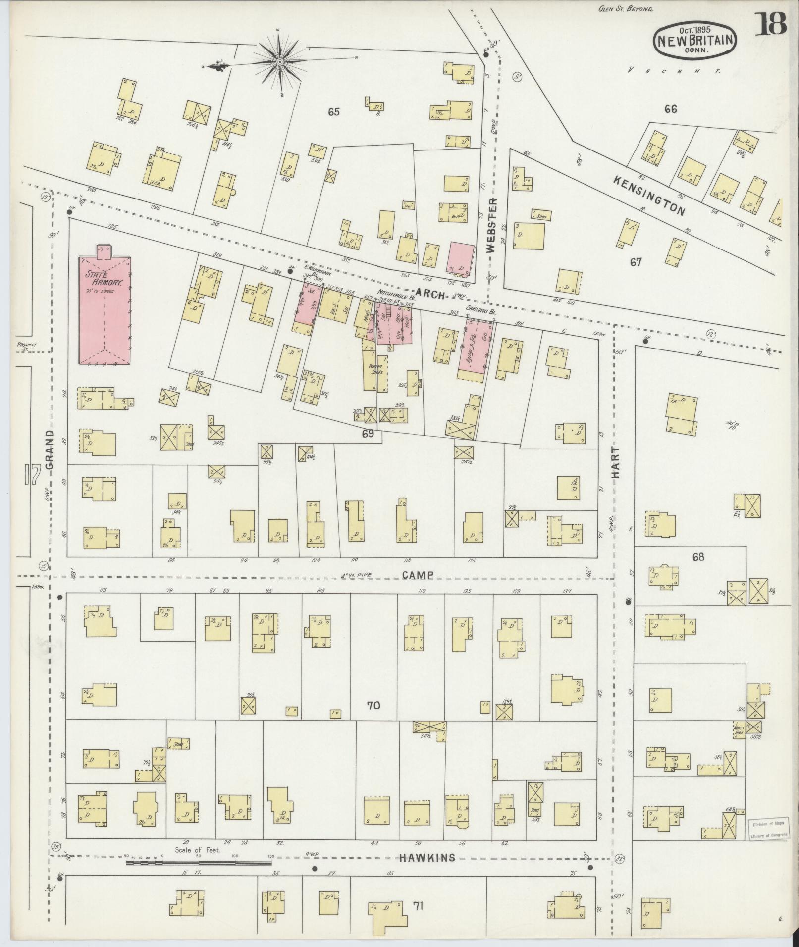 Sanborn Fire Insurance Map from New Britain, Hartford County, Connecticut (1895), Sheet #0018 - Complete Map Set gallery image, historic Sanborn map, vintage wall art, Connecticut Connecticut