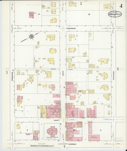 Sanborn Fire Insurance Map from Morganfield, Union County, Kentucky (1912), Sheet #0004 - Complete Map Set gallery image, historic Sanborn map, vintage wall art, Kentucky Kentucky