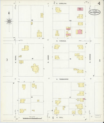 Sanborn Fire Insurance Map from Tallahassee, Leon County, Florida (1909), Sheet #0004 - Historic Sanborn Fire Insurance Map Print, vintage old map wall art, antique decor, genealogy gift, Florida Florida map