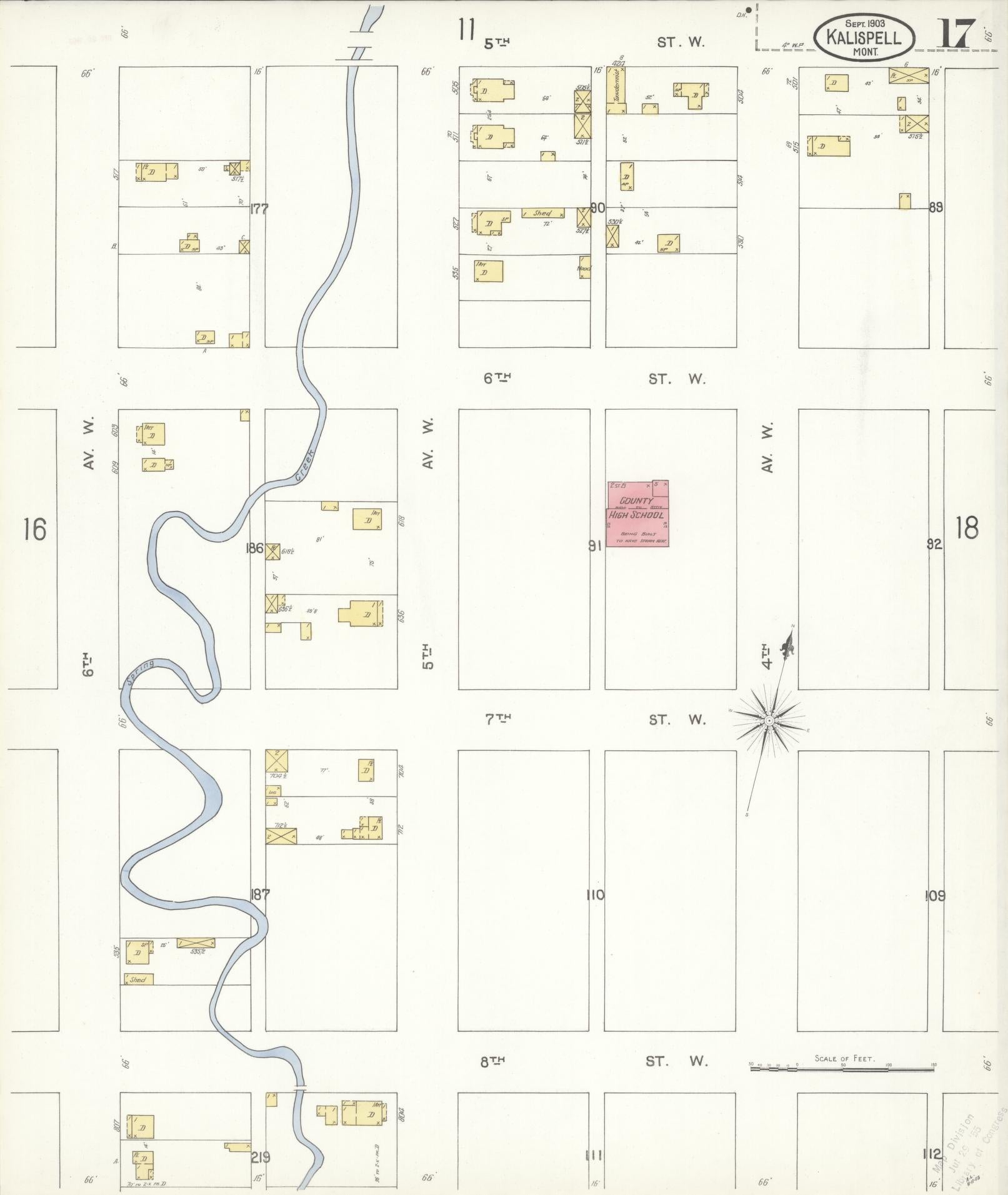 Sanborn Fire Insurance Map from Kalispell, Flathead County, Montana (1903), Sheet #0017 - Historic Sanborn Fire Insurance Map Print, vintage old map wall art, antique decor, genealogy gift, Montana Montana map